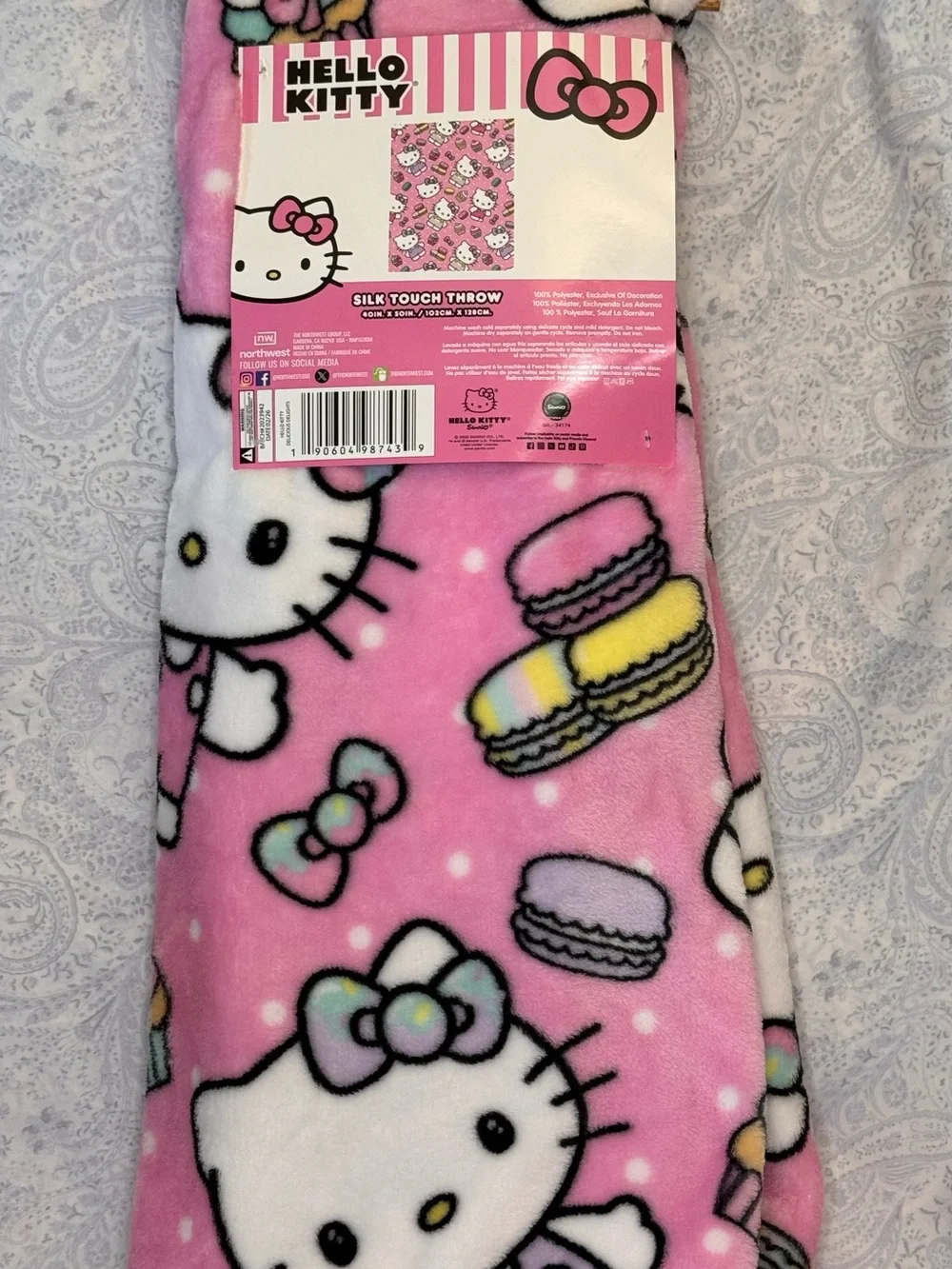 Hello Kitty Pink, Thick, Super Soft Plush Throw Blanket with Macaron Print
